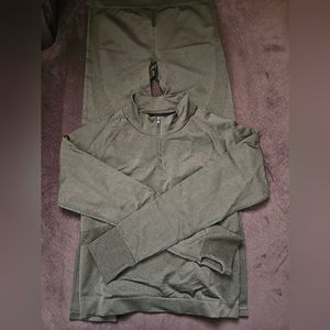 PINK Olive Long Sleeve Cropped Top w/ Leggings Activewear 2pc Set